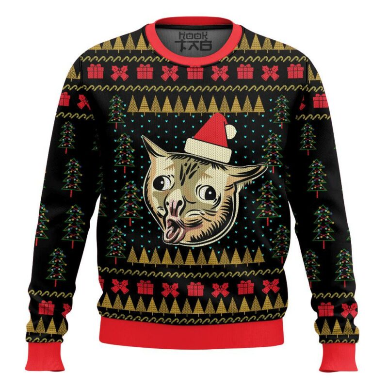 Coughing Cat Meme Ugly Christmas Sweater