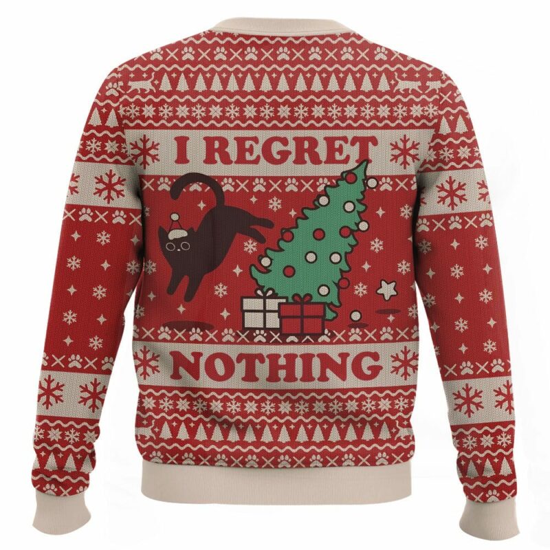 On The Naughty List And I Regret Nothing Cat Christmas Ugly Sweater