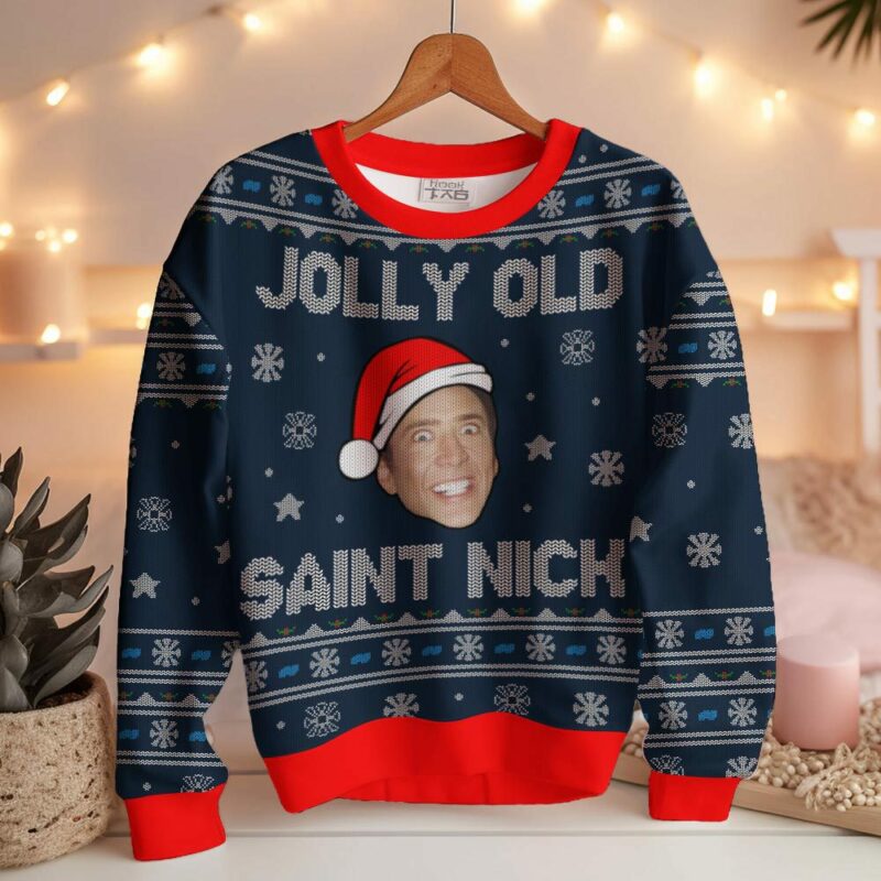 Jolly Old, Saint Nick, Nicolas Cage Christmas Ugly Sweater