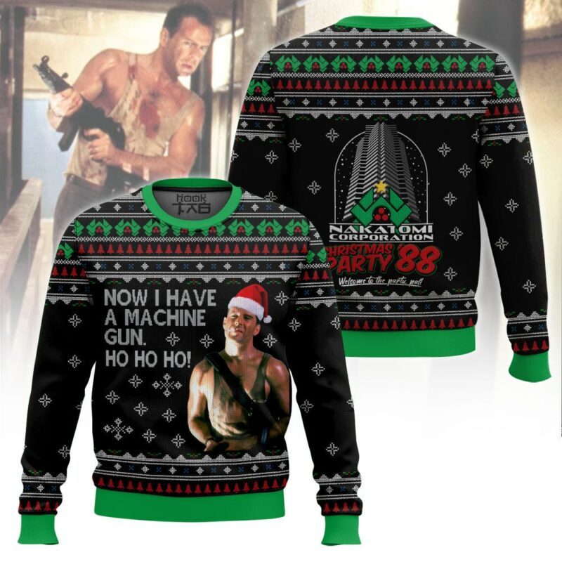 Die Hard Ho Ho Ho Machine Gun Christmas Ugly Sweater