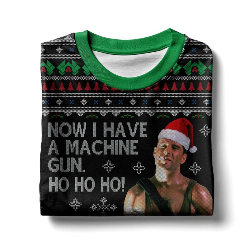 Die Hard Ho Ho Ho Machine Gun Christmas Ugly Sweater