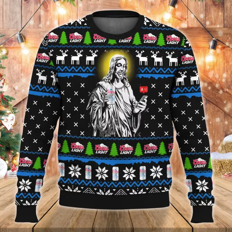 Jesus With Coors Light Ugly Christmas Sweater