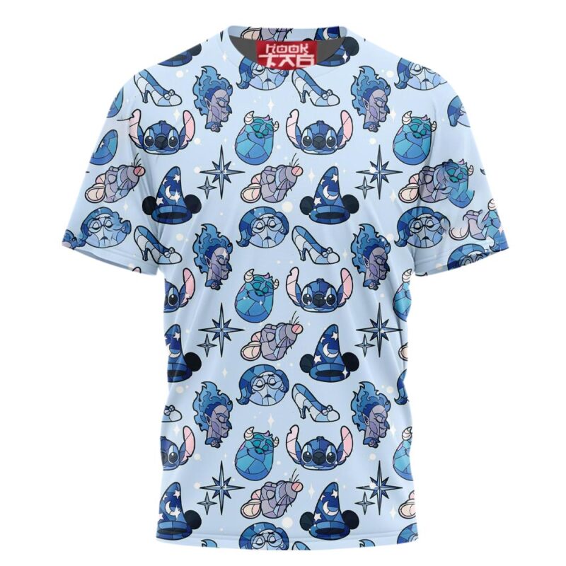 Blue Pattern Cartoon Characters T Shirt