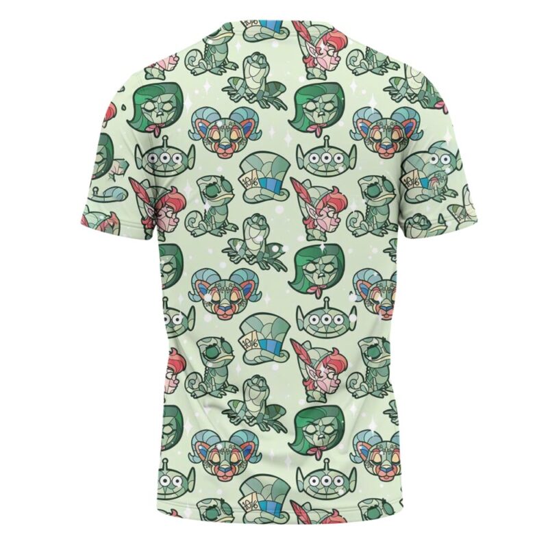 Green Pattern Cartoon Characters T Shirt