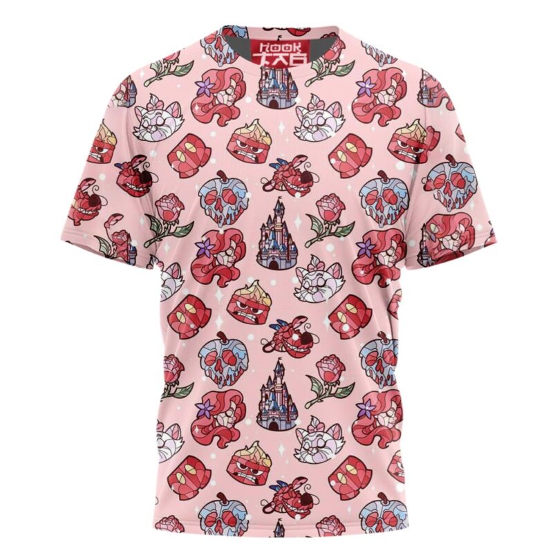 Red Pattern Cartoon Characters T Shirt