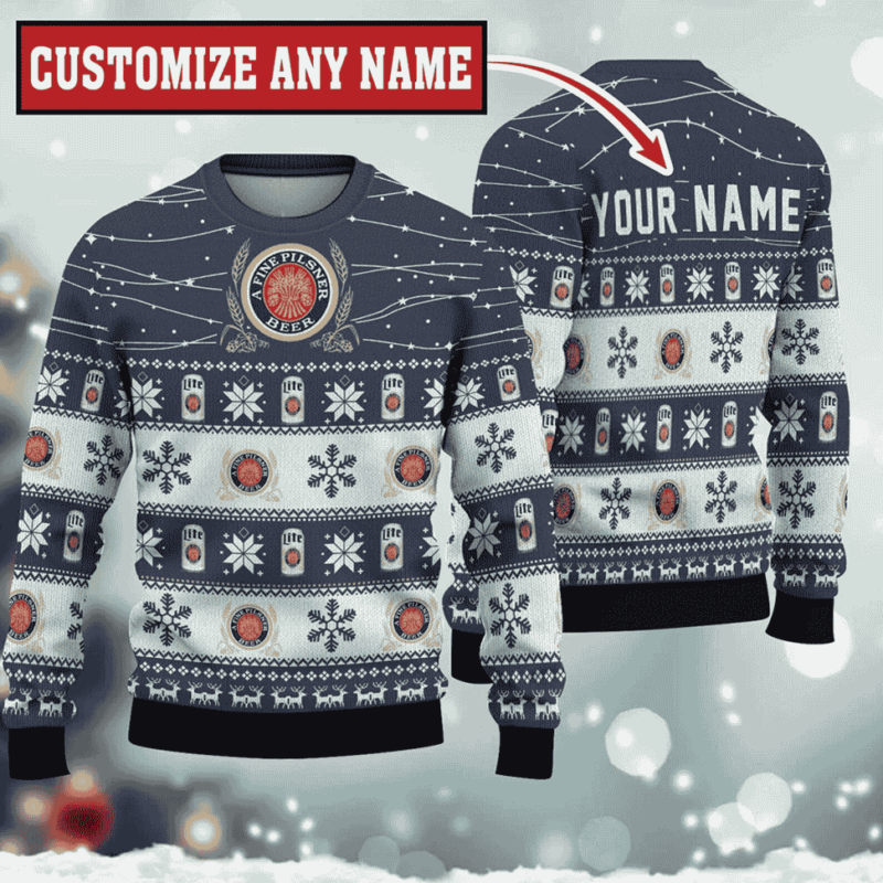 Personalized Miller Lite Twinkle Light Ugly Sweaters