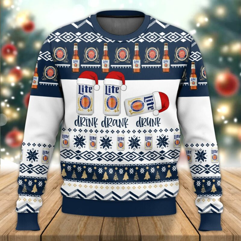 Miller Lite Drink Drank Drunk Ugly Sweater