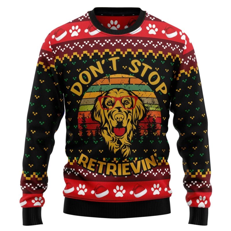 Golden Retriever Dont Stop Retrievin Womens Ugly Christmas Sweater