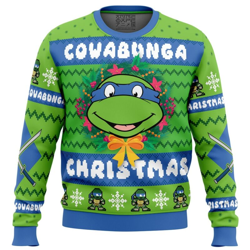 Cowabunga Leonardo Christmas Teenage Mutant Ninja Turtles Ugly Christmas Sweater