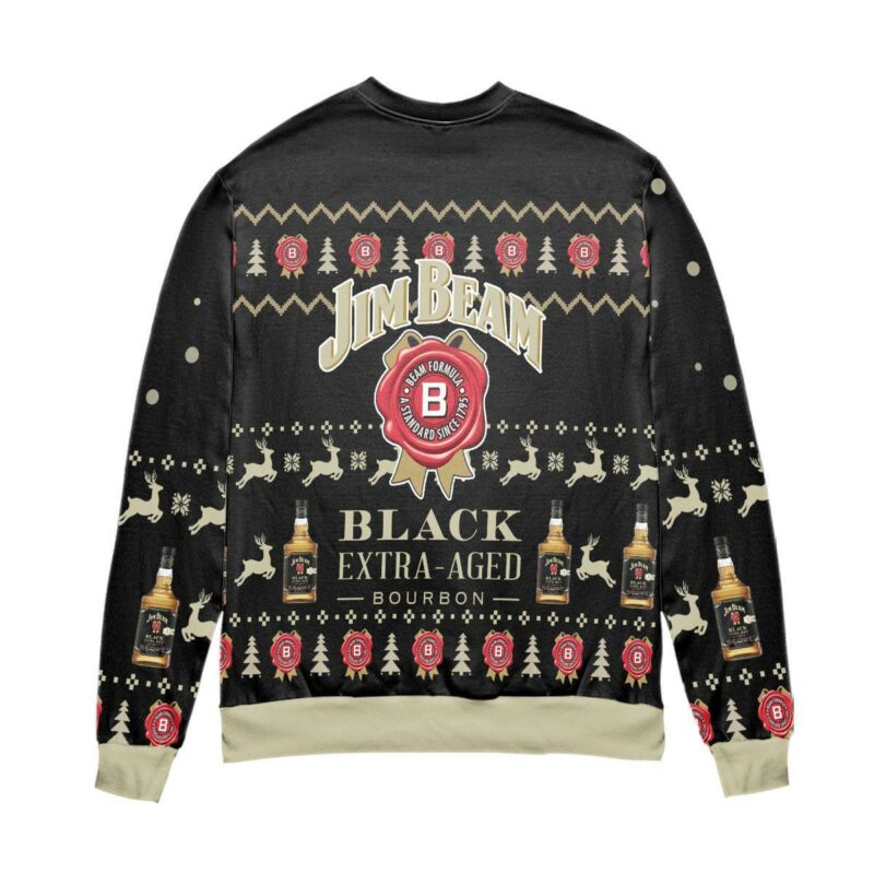 Jim Beam Black Extra Aged Bourbon Reindeer Pattern Ugly Christmas Sweater