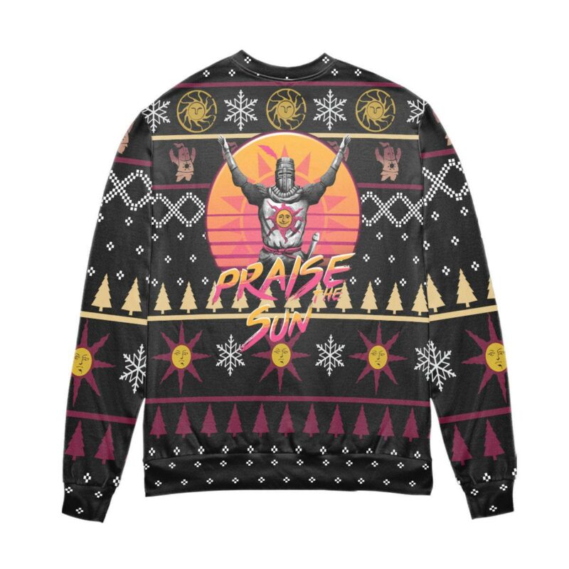 Praise The Sun Dark Souls Snowflake Pattern Ugly Christmas Sweater