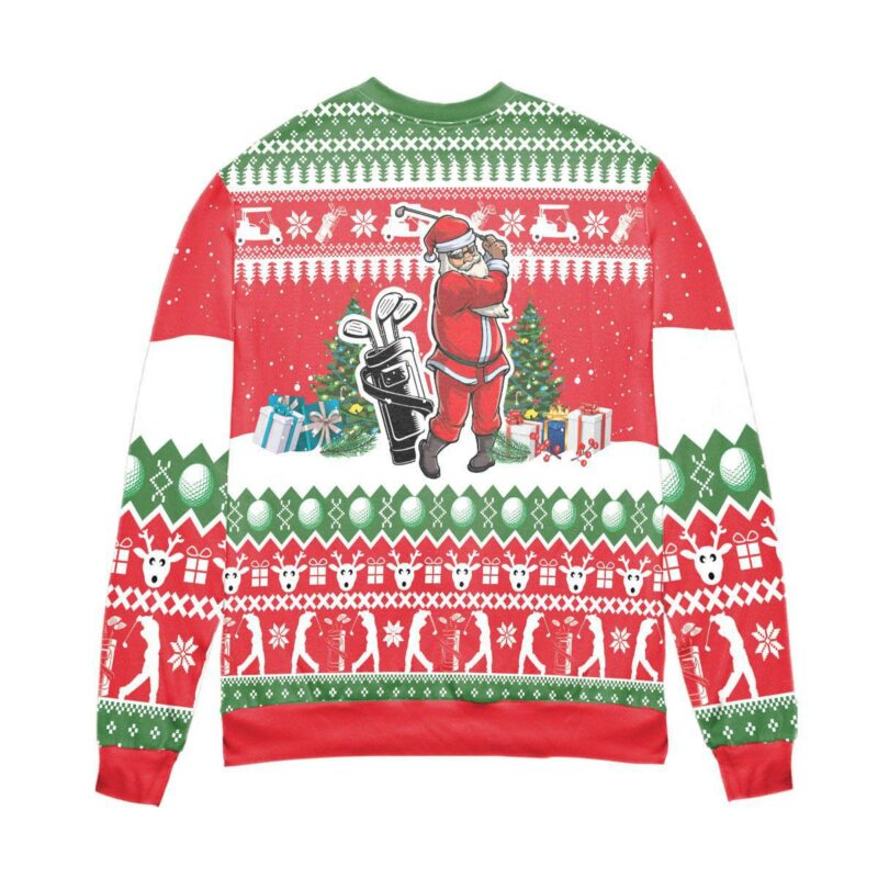 Santa Playing Golf Reindeer Pattern Ugly Christmas Sweater