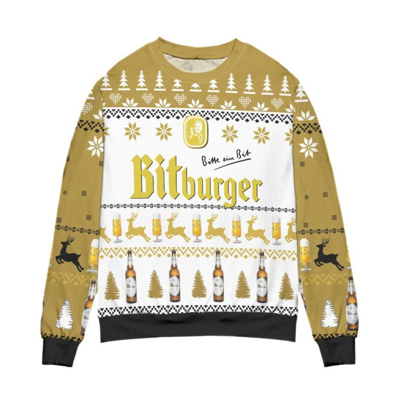 Bitburger Beer Logo Reindeer Pattern Ugly Christmas Sweater