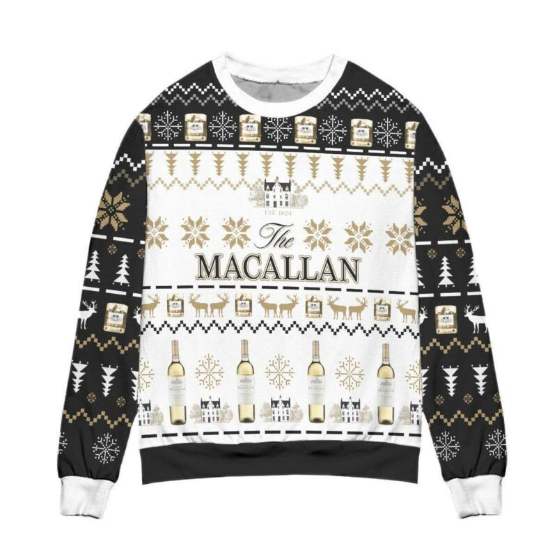 The Macallan Whisky Reindeer & Snowflake Pattern Christmas Ugly Sweater