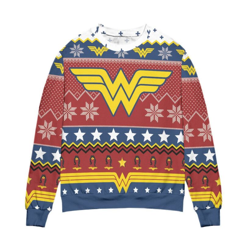 Wonder Woman Logo DC Snowflakes Pattern Ugly Christmas Sweater