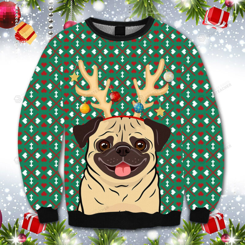 Reindeer Pug Christmas Ugly Sweater