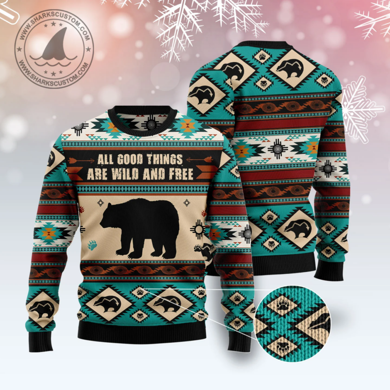 Bear Wild And Free Christmas Ugly Sweater