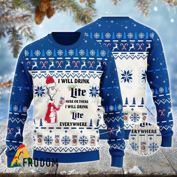 I Will Drink Miller Lite Here Or There Christmas Ugly Sweater hooktab