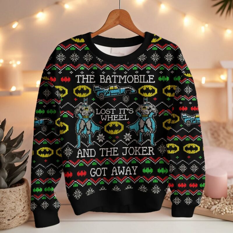 Batmobile Lost Its Wheel Joker Got Away Batman Ugly Sweater