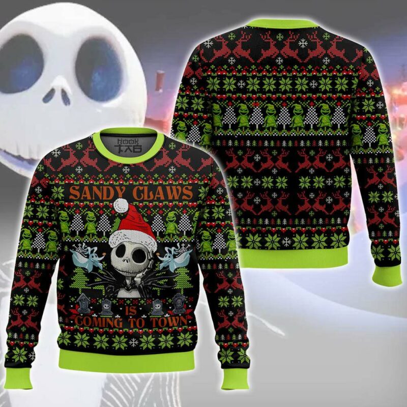 Sandy Claws Is Coming To Town Jack Skellington The Nightmare Before Christmas Ugly Sweater