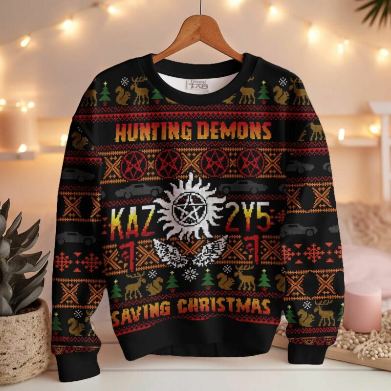 Hunting Demons Saving Christmas Kaz 2y5 Supernatural Ugly Sweater