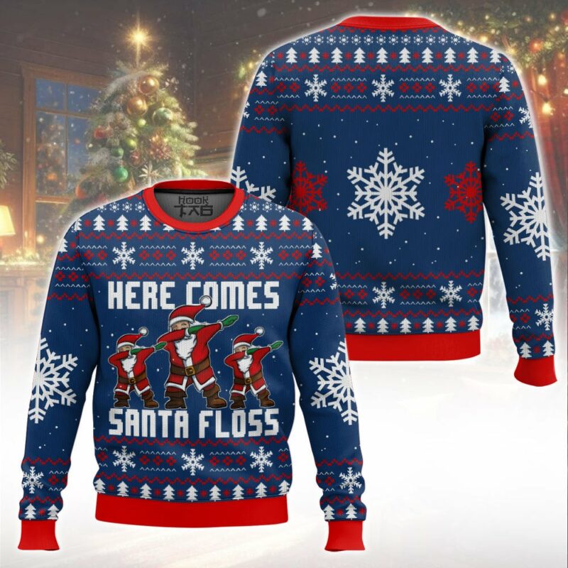 Here Comes Santa Floss Santa Claus Ugly Sweater