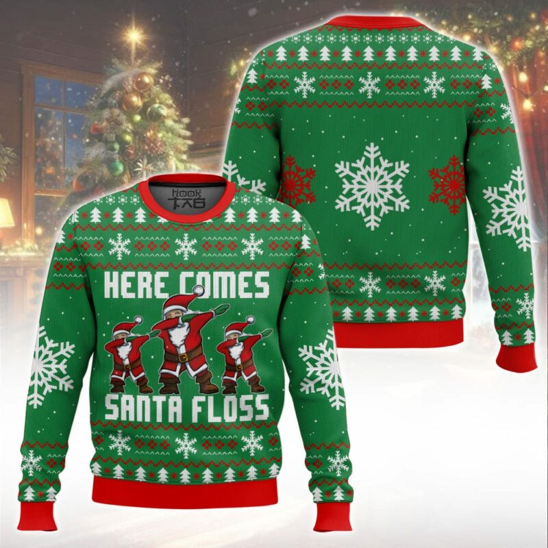 Here Comes Santa Floss Santa Claus Ugly Sweater