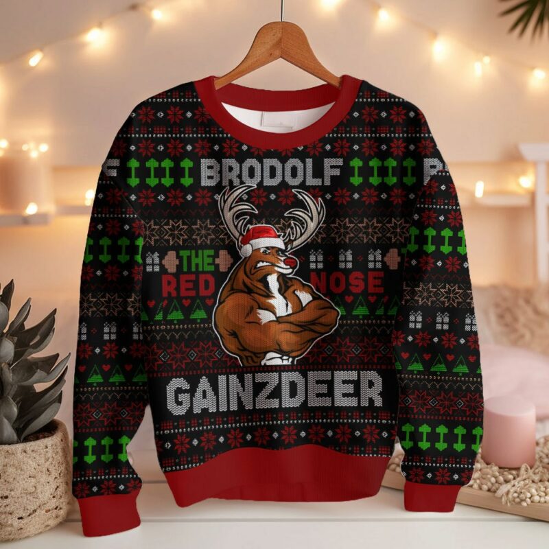 Brodolf the Red-Nosed Gainzdeer Rudolph the Red-Nosed Reindeer Ugly Sweater