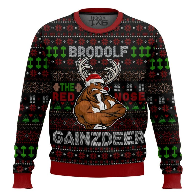 Brodolf the Red-Nosed Gainzdeer Rudolph the Red-Nosed Reindeer Ugly Sweater