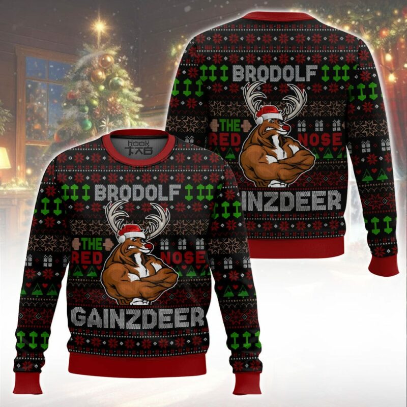 Brodolf the Red-Nosed Gainzdeer Rudolph the Red-Nosed Reindeer Ugly Sweater