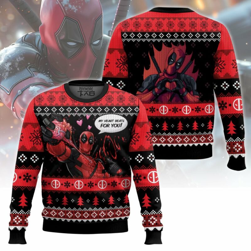 MY HEART BEATS FOR YOU! Deadpool Ugly Sweater