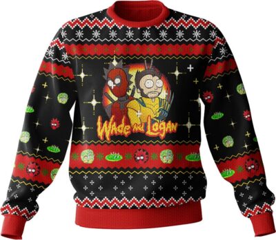 Rick and Morty or Wade and Logan in Deadpool multiverse Ugly Sweater