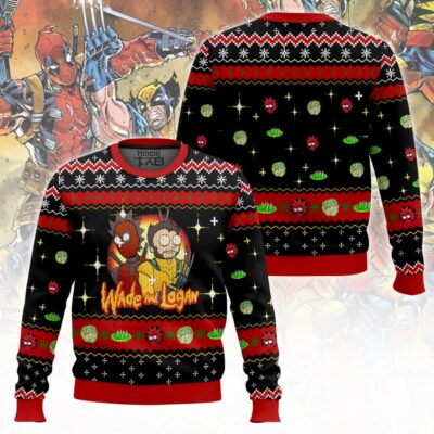 Rick and Morty or Wade and Logan in Deadpool multiverse Ugly Sweater