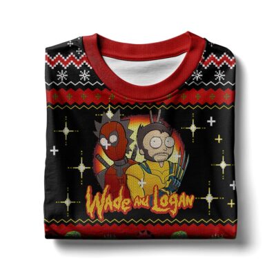 Rick and Morty or Wade and Logan in Deadpool multiverse Ugly Sweater