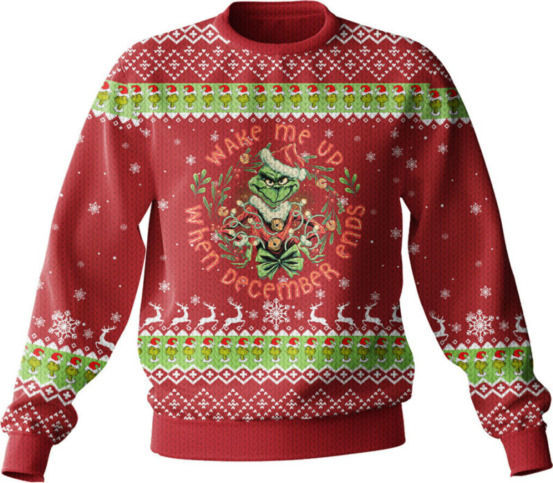 "Wake me up when December Ends" Grinch Ugly Christmas Sweater