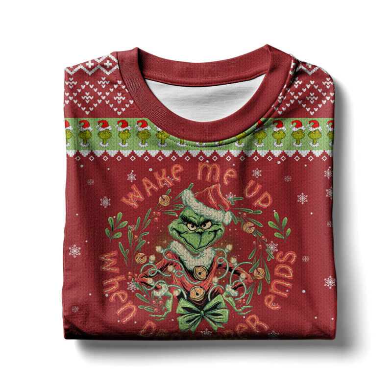 "Wake me up when December Ends" Grinch Ugly Christmas Sweater