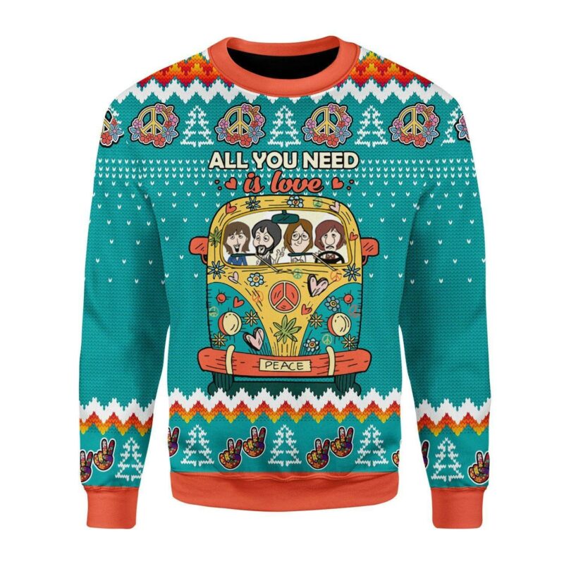 All You Need Is Love Hippie Ugly Christmas Sweater