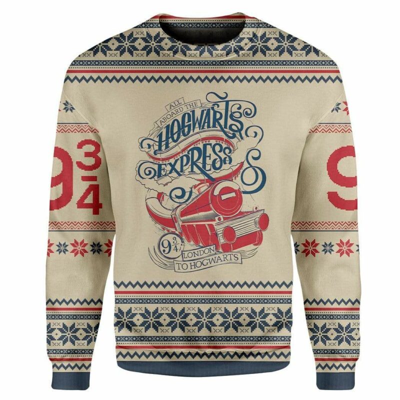 Custom T-shirt - Long Sleeves UGLY CHRISTMAS HARRY POTTER HOGWARTS EXPRESS Christmas Sweater Jumper