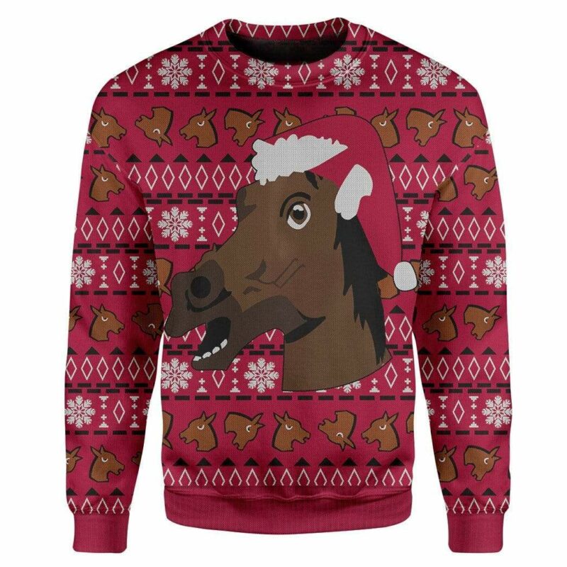 Custom T-shirt - Long Sleeves Ugly Christmas Horse Christmas Sweater Jumper