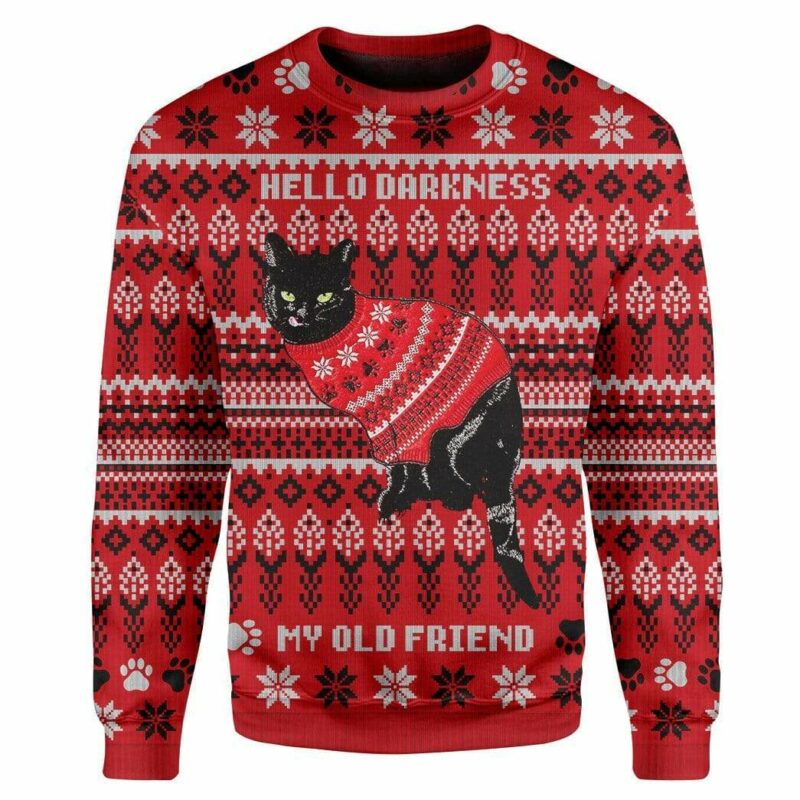 T-shirt - Long Sleeves Ugly Christmas Men's Black Cat Crew Neck Christmas Sweater Jumper