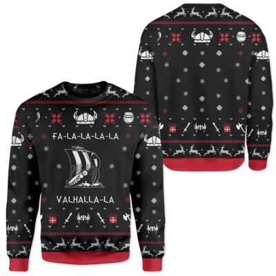 Custom T-shirt - Long Sleeves Ugly Christmas Valhalla Viking Christmas Sweater Jumper