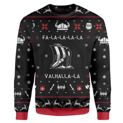 Custom T-shirt - Long Sleeves Ugly Christmas Valhalla Viking Christmas Sweater Jumper