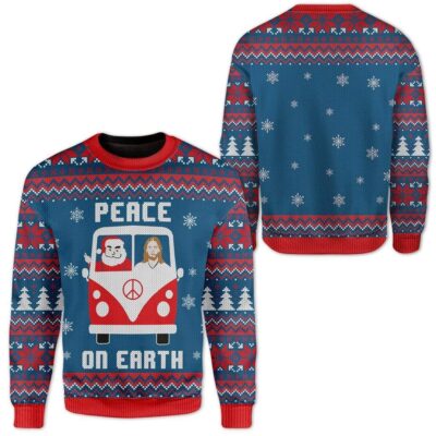 Custom Ugly Peace On Earth Christmas Sweater Jumper