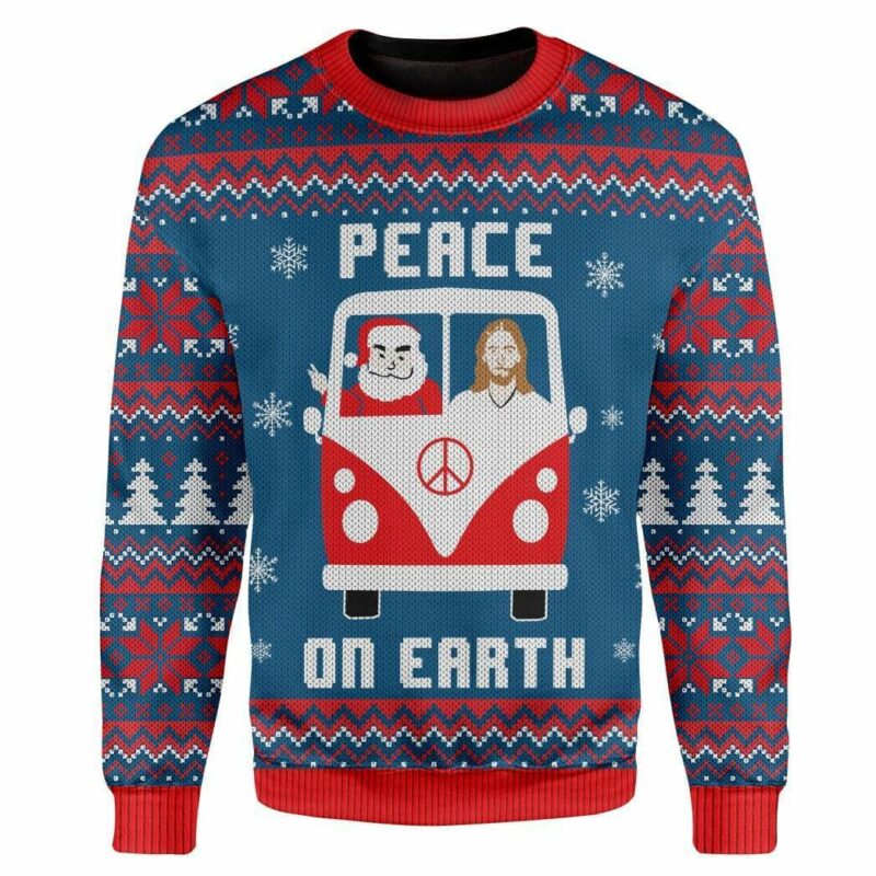 Custom Ugly Peace On Earth Christmas Sweater Jumper