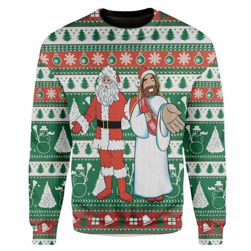 Custom Ugly Santa And Jesus Christmas Sweater Jumper