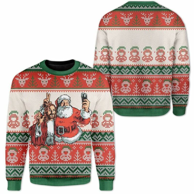 Custom Ugly Santa And Jesus Christmas Sweater Jumper