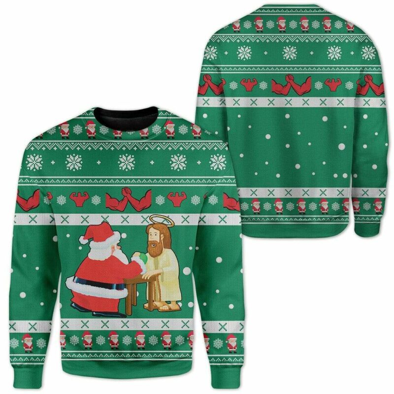 Custom Ugly Santa And Jesus Christmas Sweater Jumper