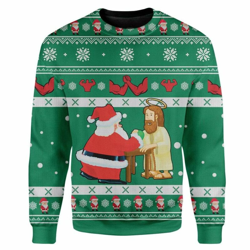 Custom Ugly Santa And Jesus Christmas Sweater Jumper