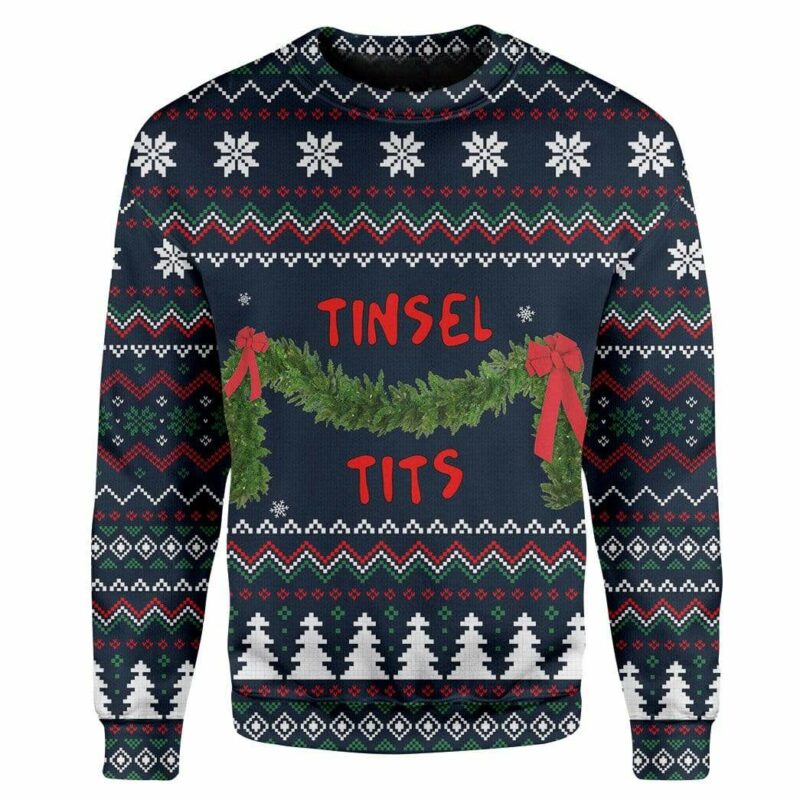 Custom Ugly Tinsel Tits Christmas Sweater Jumper