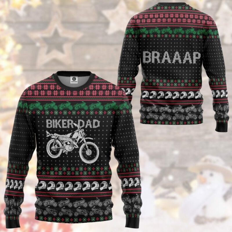 3D Biker Dad Braaap Ugly Christmas Sweater